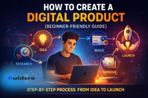 how to create a digital product showing process from idea research build and launch